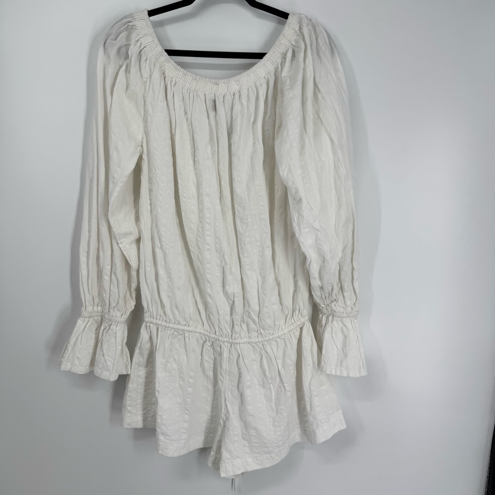 Free People White Long Sleeve Shorts Romper